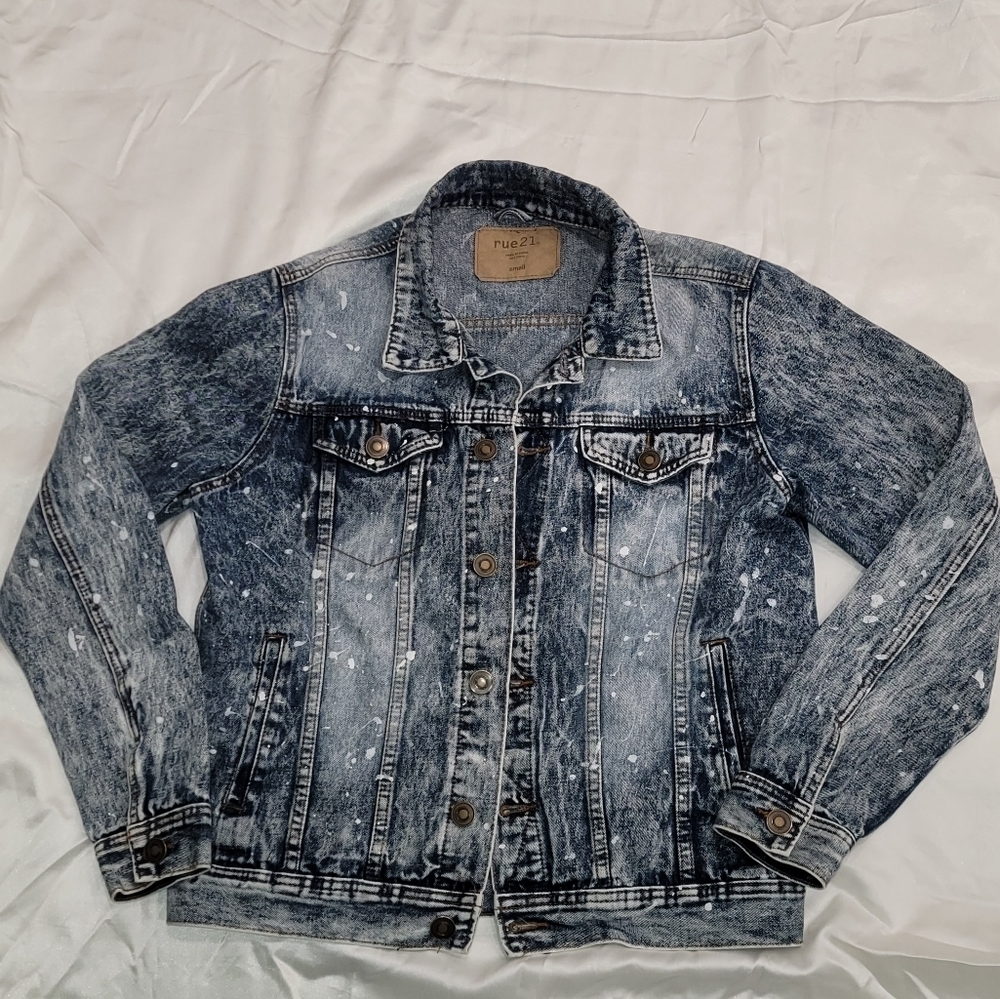 Mens Rue 21 Paint Splatter Denim Jacket Size Small